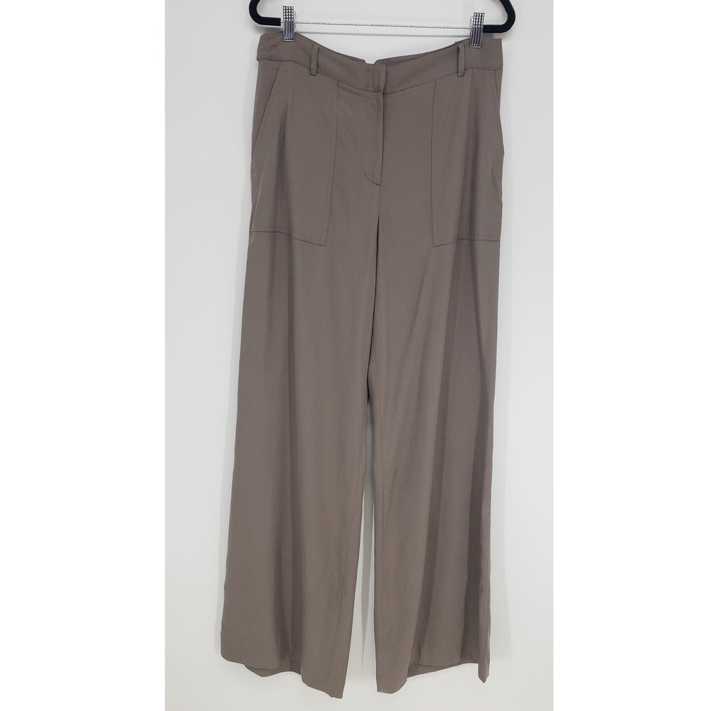 BCBGMAXAZRIA Jespen Wide Leg Pants Women 6 Spanish Moss Taupe Lyocell High Rise